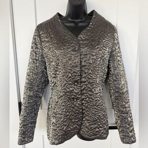 CARTOON FASHIONS -VERY CHIC METALLIC LOOK LIGHTLY QUILTED BUTTON DOWN BLAZER.